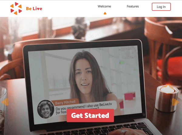 Click Get Started to set up your live show with BeLive.