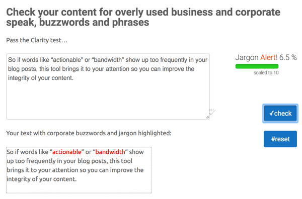 Clarity Jargon Buster will check your blog posts for jargon and buzzwords.