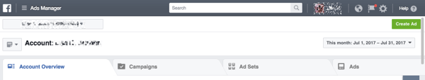 The Facebook Ads Manager tabs.
