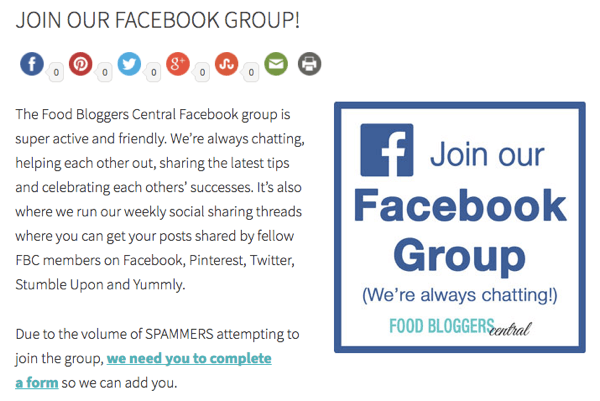 Invite website visitors to join your Facebook group.