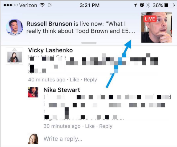 Facebook now plays Live video broadcasts within the notification that a Page a user likes or has followed is now live on Facebook.