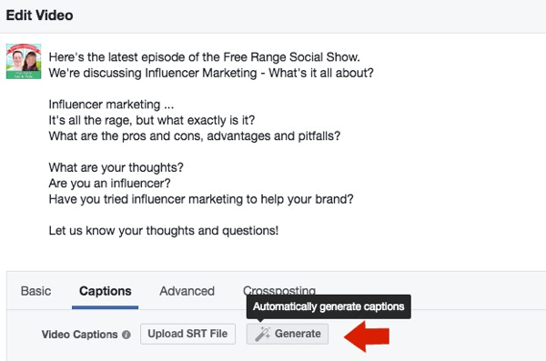 Facebook will automatically generate captions for your live-stream video replay.