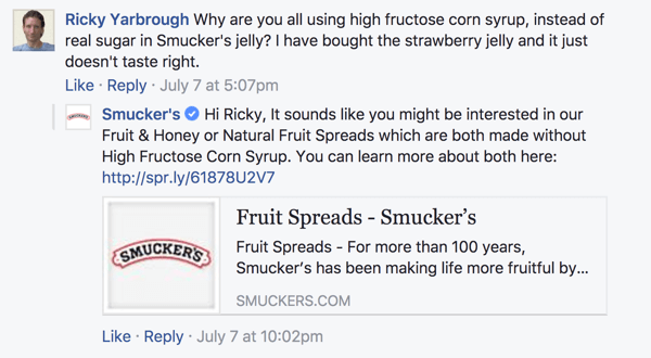 When responding to a customer concern on Facebook, find ways to redirect the conversation in a positive direction.