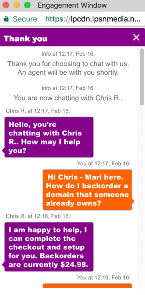 GoDaddy.com offers a live chat feature on its website.