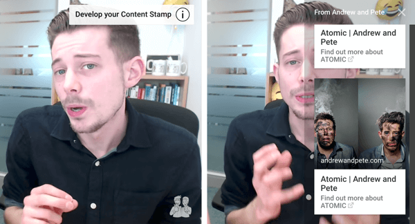 If viewers click the card's teaser in the upper-right part of the video (left), the YouTube card appears on-screen (right).