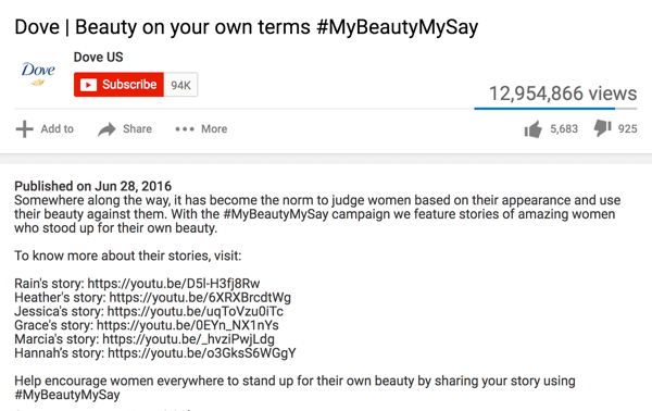 This YouTube video description includes detailed information, links to other videos, and repeats the hashtag.