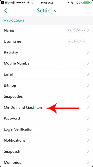 Tap On-Demand Geofilters in your Snapchat settings.