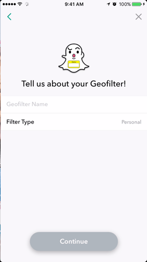 Fügen Sie einen Namen für Ihren Snapchat-Geofilter hinzu.