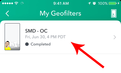 Open your completed geofilter on the My Geofilters screen.