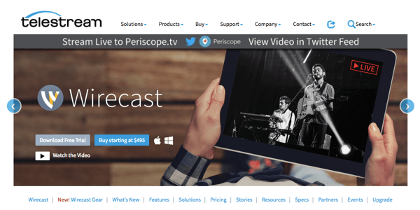 Wirecast lets you broadcast to Facebook Live, Periscope, and YouTube.