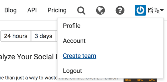 Click your profile name and select Create Team.