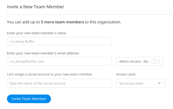 Fill out the invite details for the person you want to add to your Buffer team.