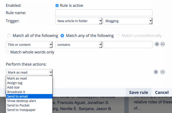 Set up your rule in Inoreader.