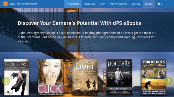 Digital Photography School makes revenue by selling courses and ebooks..