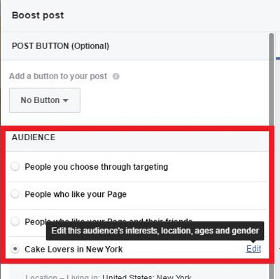 Select your core audience and click Edit.