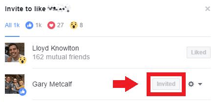 Click the Invite button to invite Facebook users to like your page.