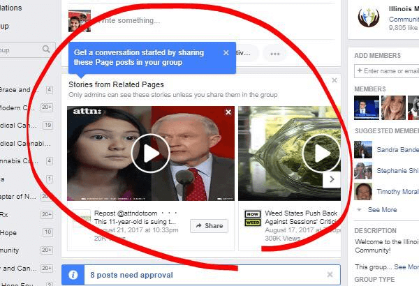 Facebook appears to now suggest Stories from Related Pages to post in Groups.