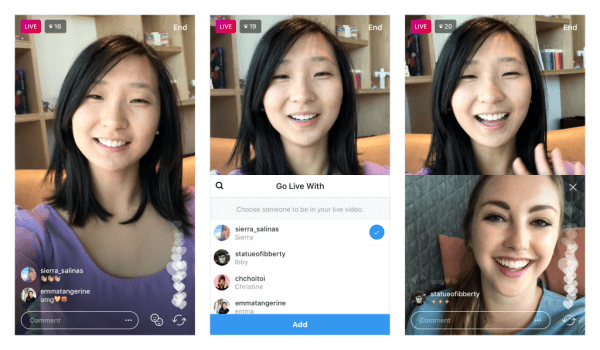 Instagram tests ability to share live video broadcast with another user.