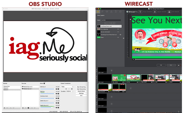 OBS Studio and Wirecast both let you broadcast a Facebook Live show.