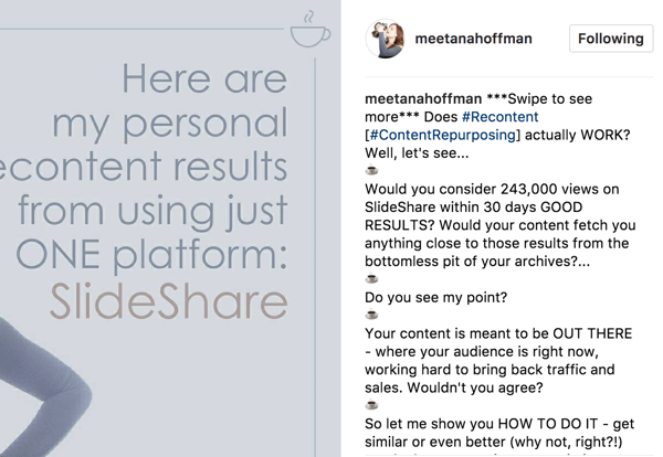 In the caption for your Instagram album, include a statement to swipe to see more so your audience doesn't miss out.