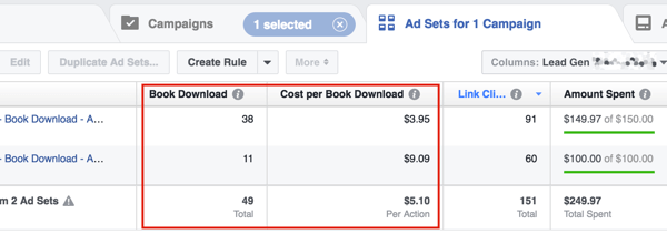 Review your cost per lead and then adjust your Facebook ad budget to reach your revenue goal.