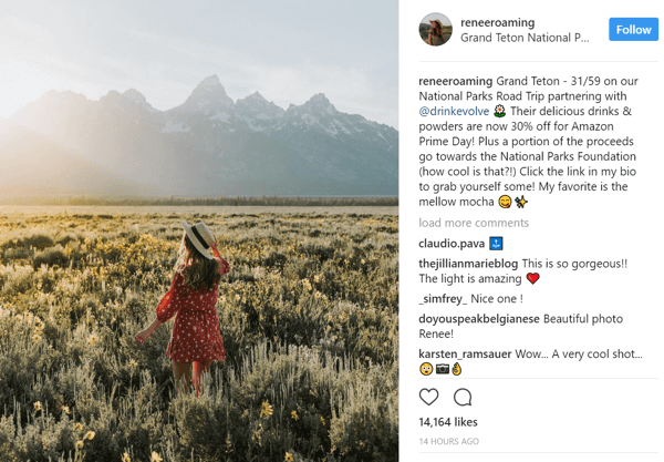 Die Instagram-Influencerin Renee Hahnel teilt in ihrer Biografie einen Rabatt-Promo-Link für Drink Evolve.