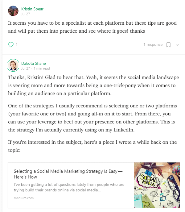 Publish articles and respond to comments on Medium.