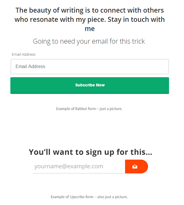 Medium enables you to gather emails within your posts with tools, like Rabbut and Upscribe.