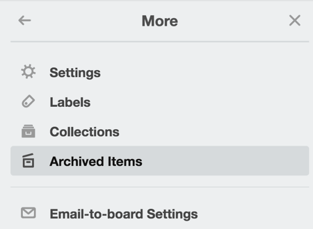 You can access archived items from the right-hand menu.