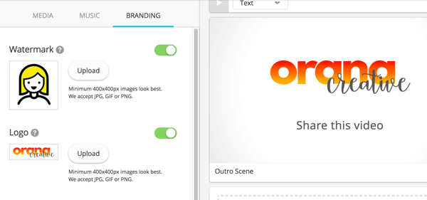 If you upload a logo, it will appear in the last scene of the video.