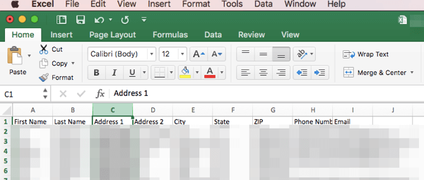 Prepare your mailing data in a CSV file with column headers.