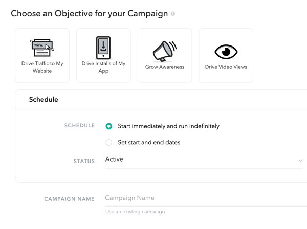 Choose a campaign objective and schedule.