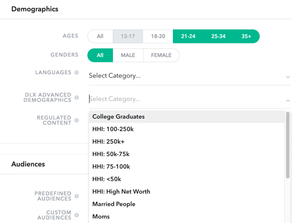 Specify the demographics of the Snapchat audience you're targeting.