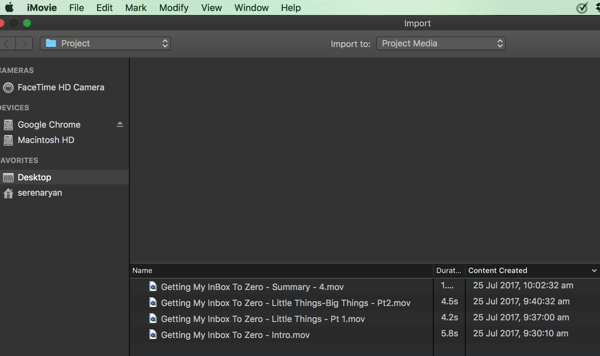 Import clips into your iMovie project.