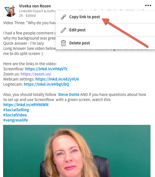 Copy the link to your video so you can share it on your profile, in your LinkedIn Publisher posts, and on other platforms.