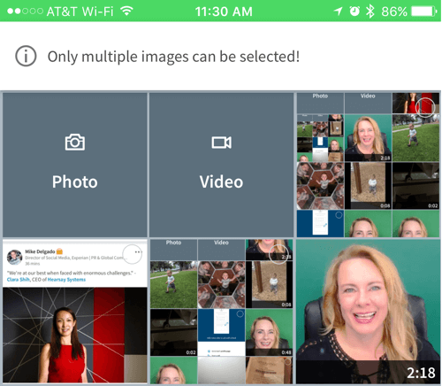 Select a video from your camera roll or record a new one for LinkedIn.