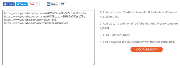 MWP's tool lets you compare your YouTube channel to up to 10 other channels.