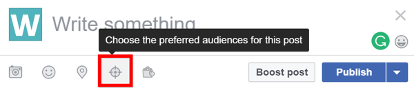 To see whether audience optimization is enabled for your Facebook page, look for the targeting icon when you create a new post.