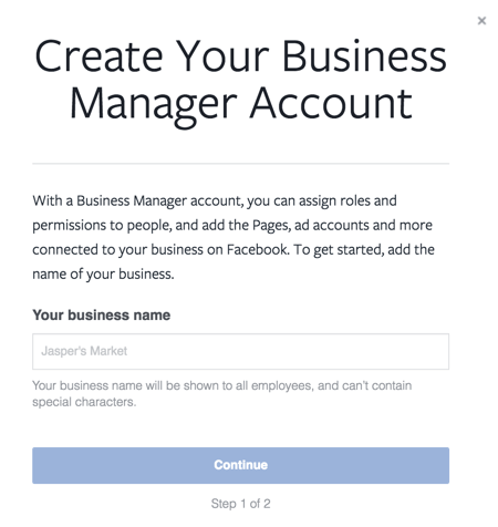 Enter your business name to set up your business account.