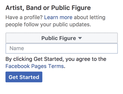 Select Public Figure for the category and enter a name for your page.