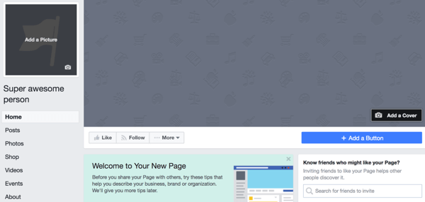 Your newly created public figure page will look like this.