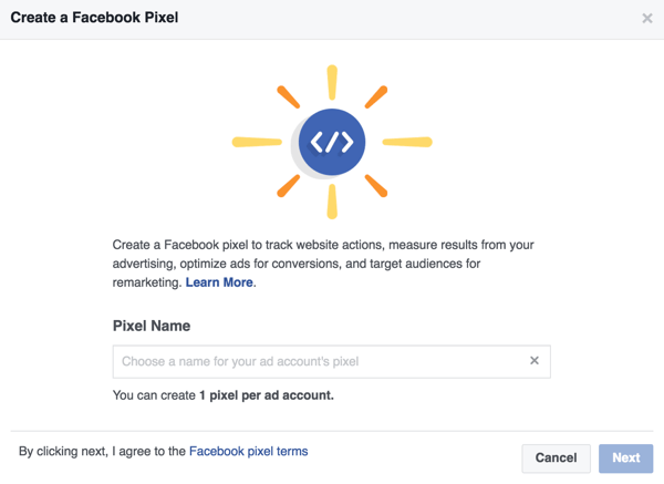 Enter a name for your Facebook pixel.