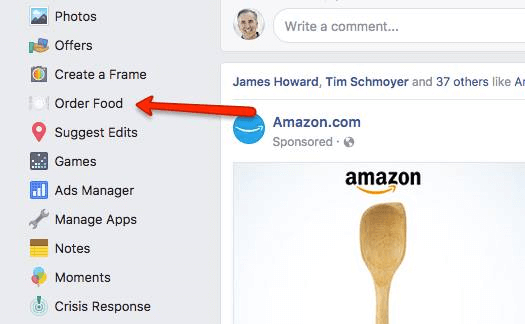 Facebook expands Order Food option in main navigation to more users.