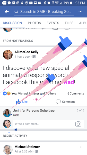 Facebook adds new interactive Rad greeting to posts and comments.