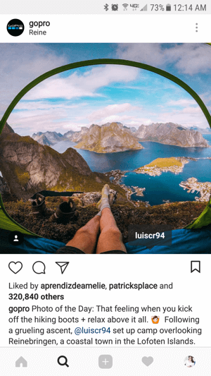 GoPro regrams content without a watermark but provides attribution to the original post creator.