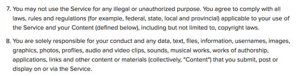 Instagram's TOS outline content responsibility.