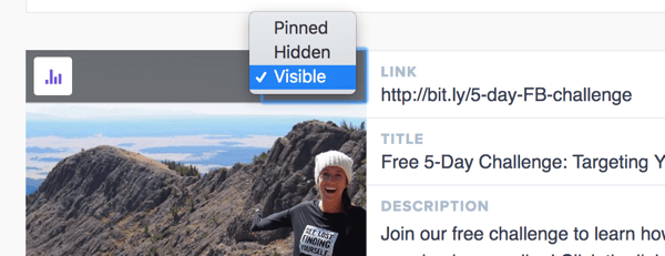 Link in Profile lets you set links to visible, hidden, or pinned.