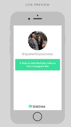 Ihr Linktree-Dashboard zeigt eine Vorschau der Linkseite an, die Personen sehen, nachdem sie auf die URL in Ihrer Instagram-Biografie geklickt haben.