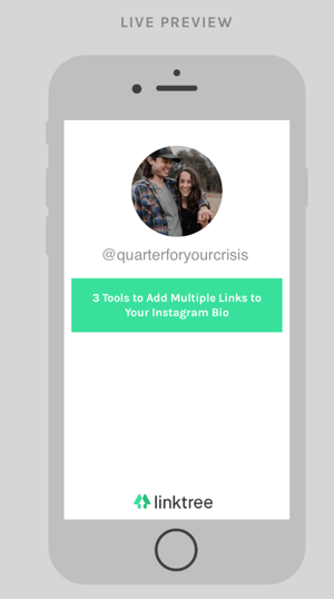 Your Linktree dashboard shows a preview of the links page that people see after they click the URL in your Instagram bio.