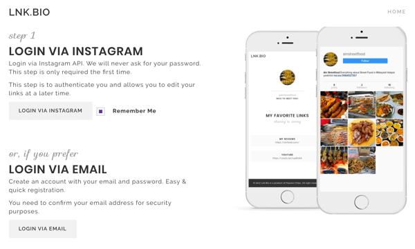 Log into Lnk.Bio with your Instagram account.